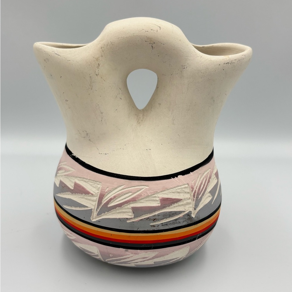 Vintage Hand Painted Navaho Native American Wedding Vase, signed by artist.